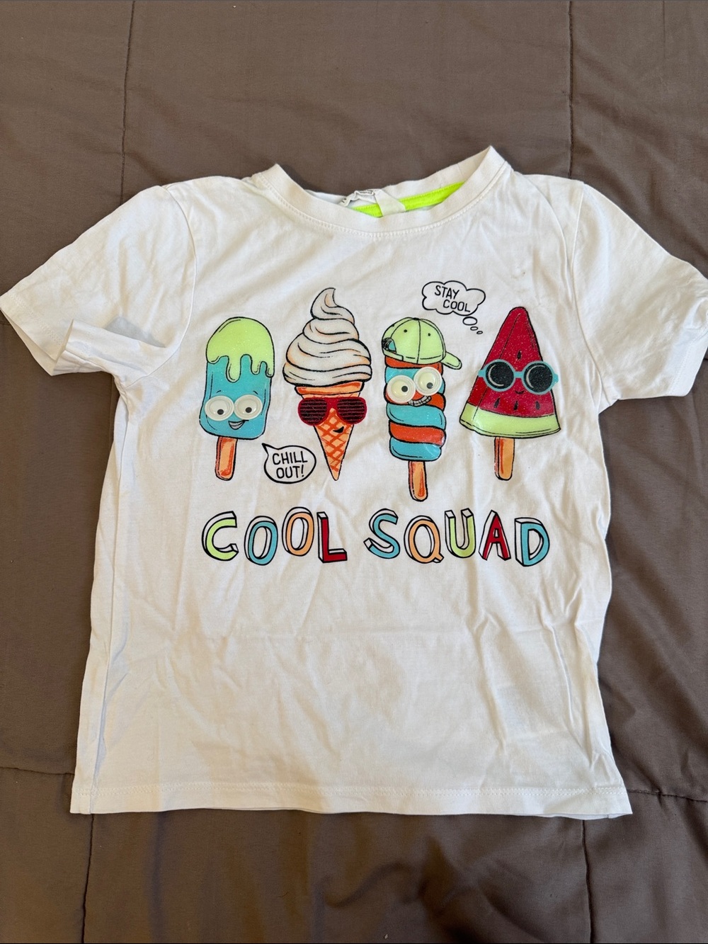 H&M White 'Cool Squad' Ice Cream Graphic Tee with Neon Accents